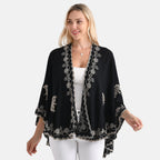 La Marey Stylish Embroidery Short Kimono (One Size) - Black