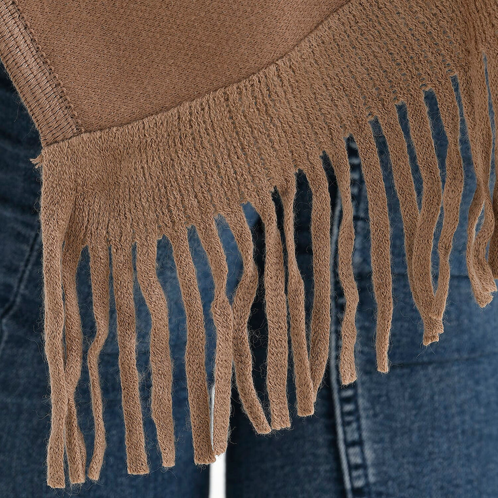 La Marey Faux Fur Trim Striped Poncho (One Size) - Brown - White