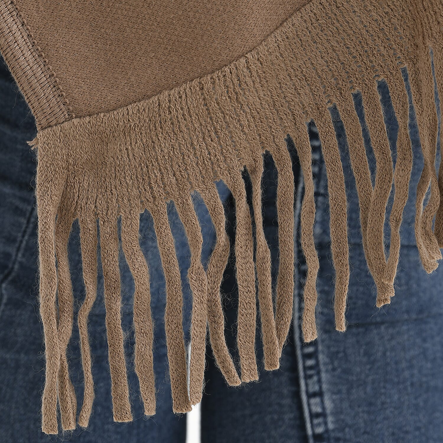 La Marey Faux Fur Trim Striped Poncho (One Size) - Brown - White