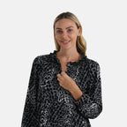 La Marey Frill Jersey Blouse (Size M, 12 to 14) - Grey & Black