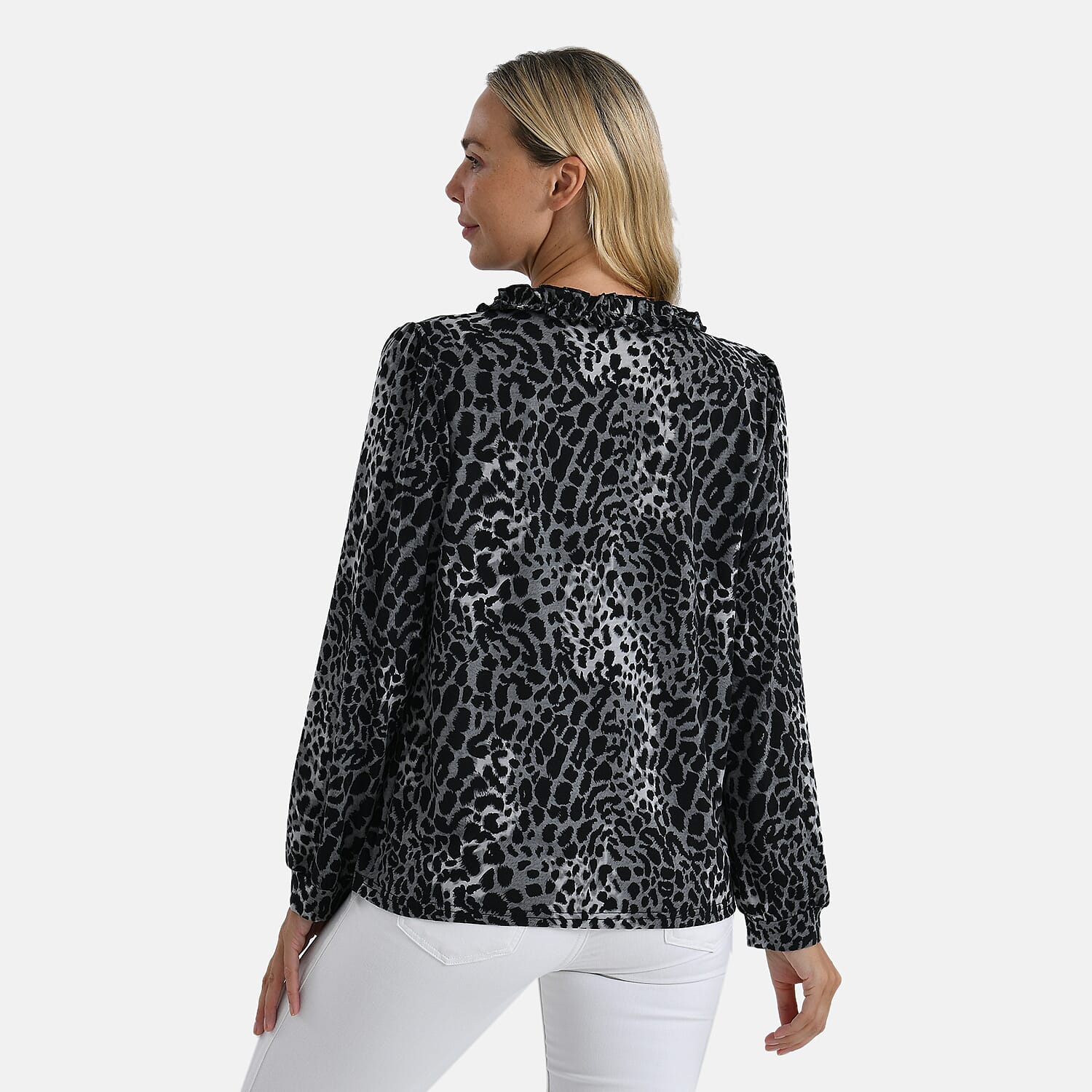 La Marey Frill Jersey Blouse (Size XL, 20 to 22) - Grey & Black