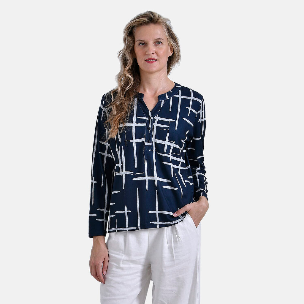 La Marey Full-Sleeve Jersey Top (Size 12  to 14) - Navy