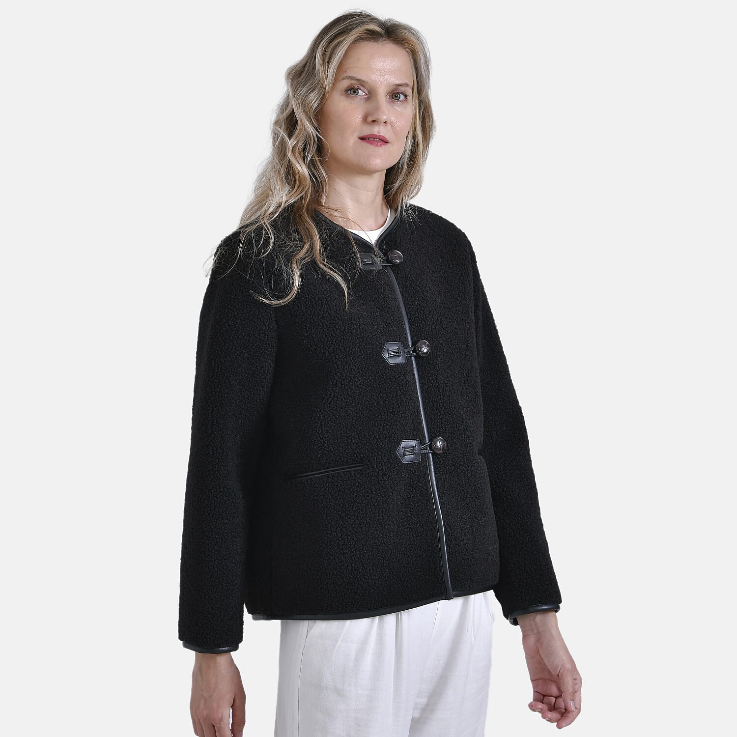 La Marey Fur-effect Coat with Appliques  (Size 12 to 14) - Black