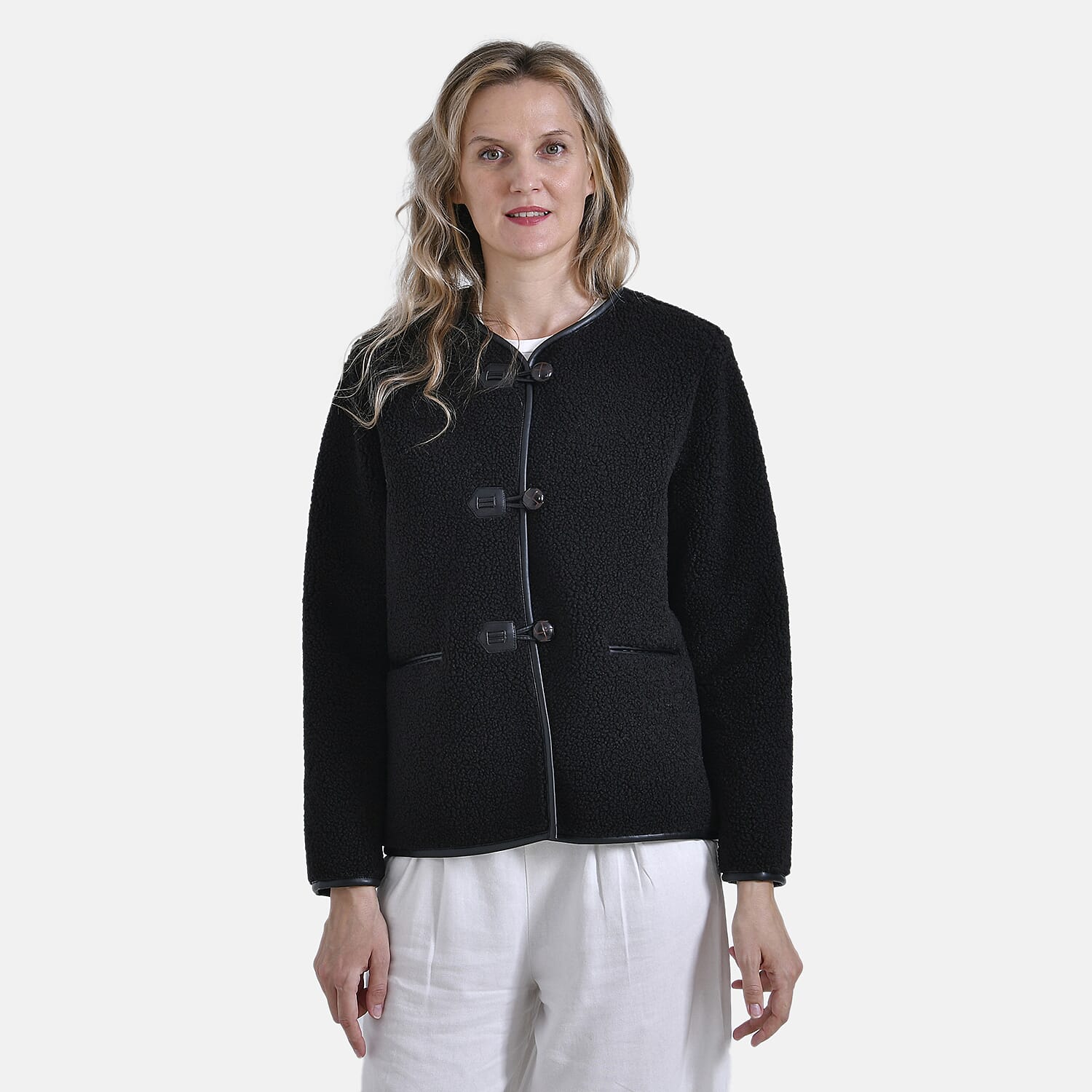 La Marey Fur-effect Coat with Appliques  (Size 12 to 14) - Black