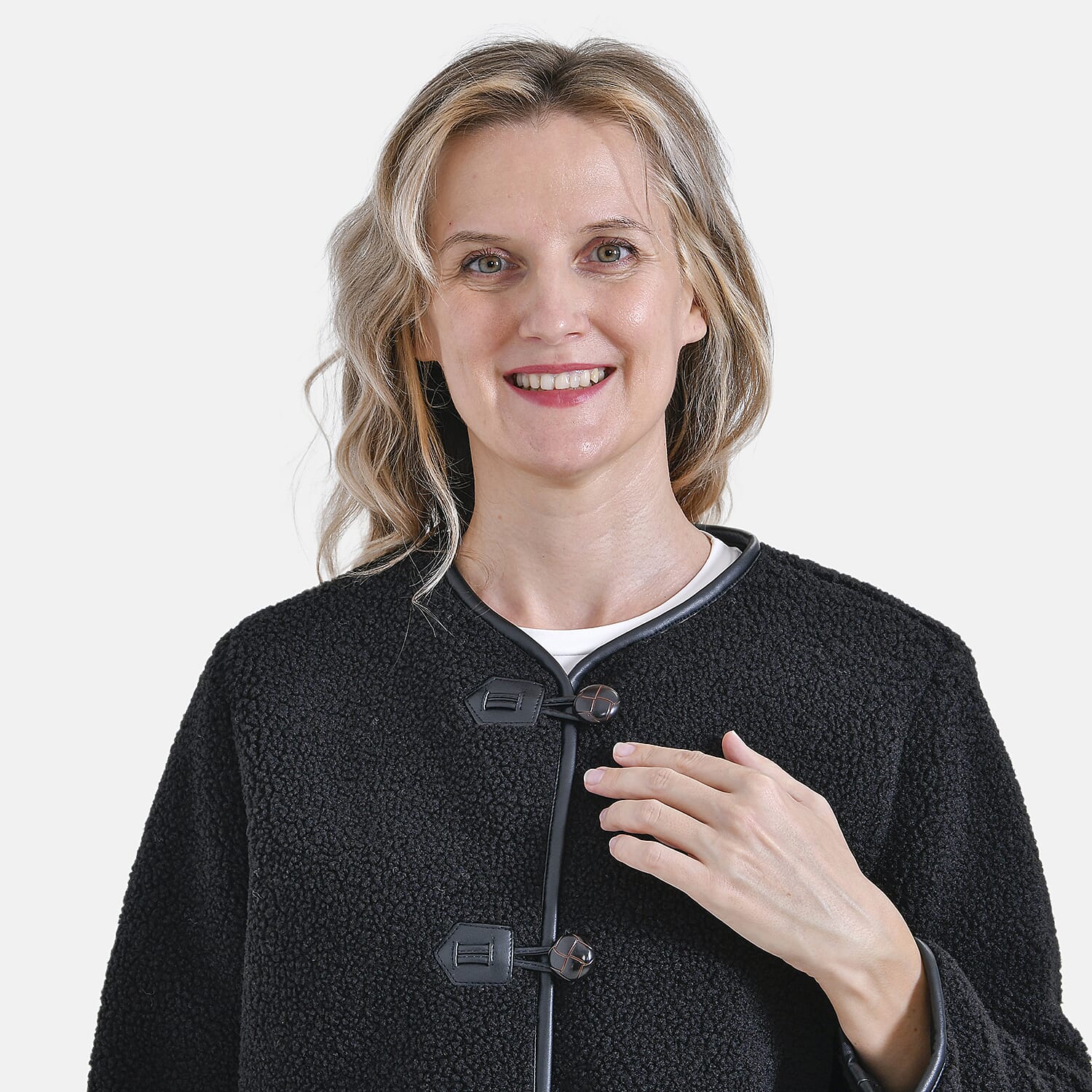 La Marey Fur-effect Coat with Appliques  (Size 12 to 14) - Black