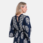 La Marey Bohemian Geometric Ethnic Print V-Neck Maxi Dress (One Size) - Navy Blue