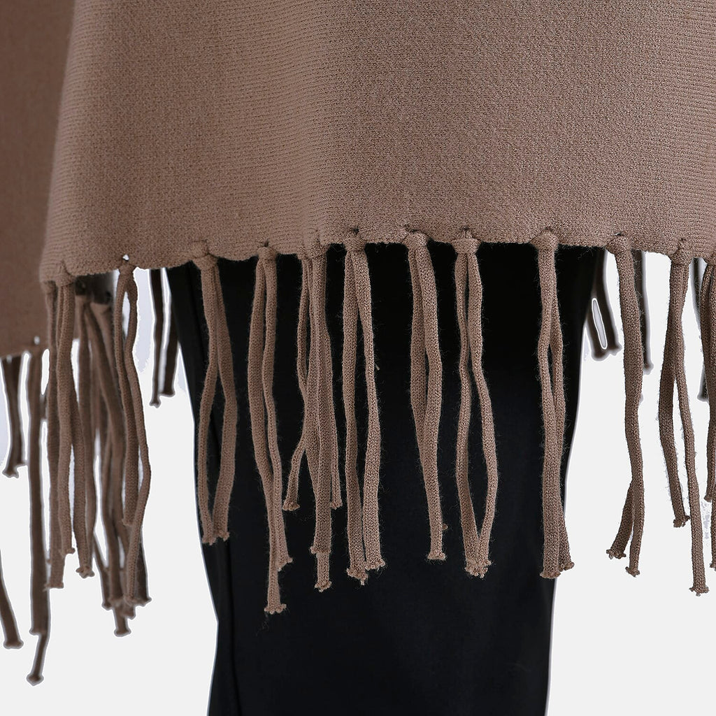 La Marey High Tie Tassel Poncho (One Size) - Camel