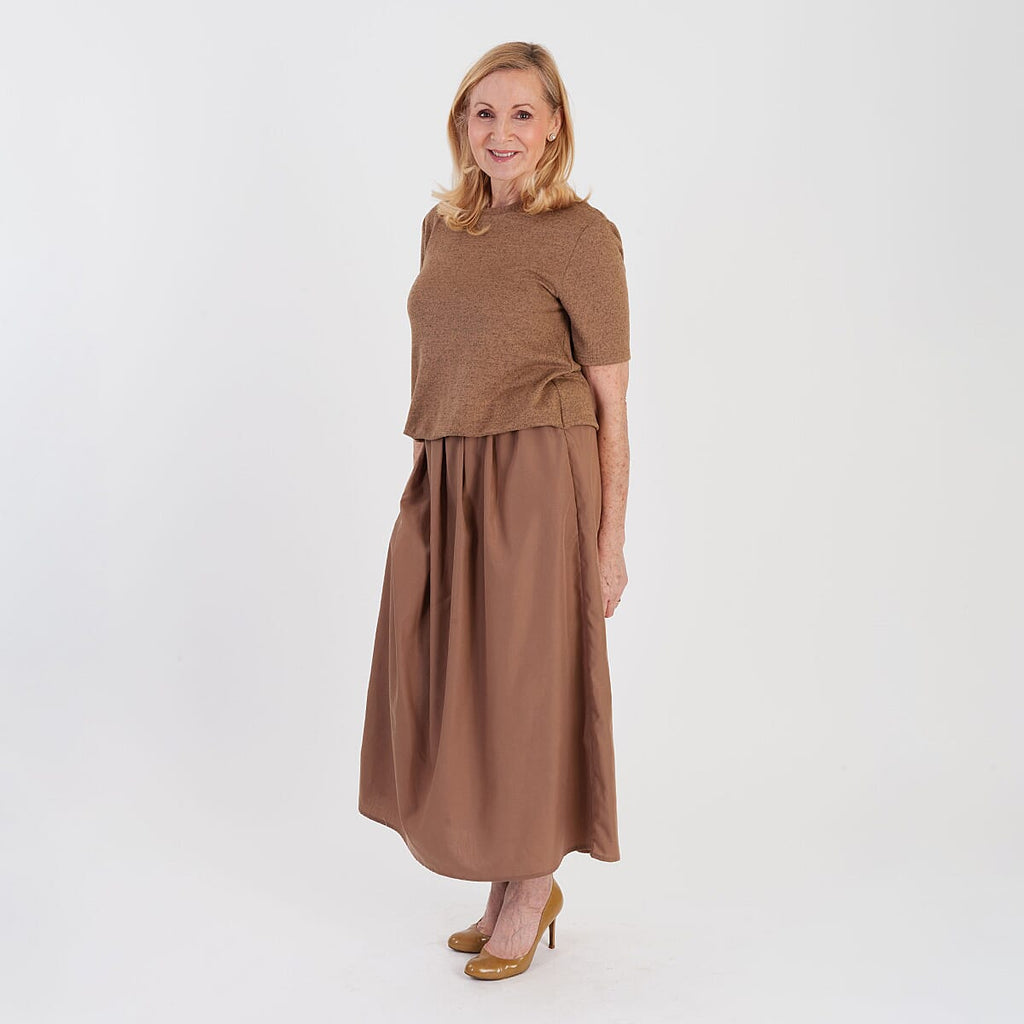La Marey 2 In 1 Brushed Top Hybrid Dress With Pocket (Size L, Fit 16 To 18) - Chocolate