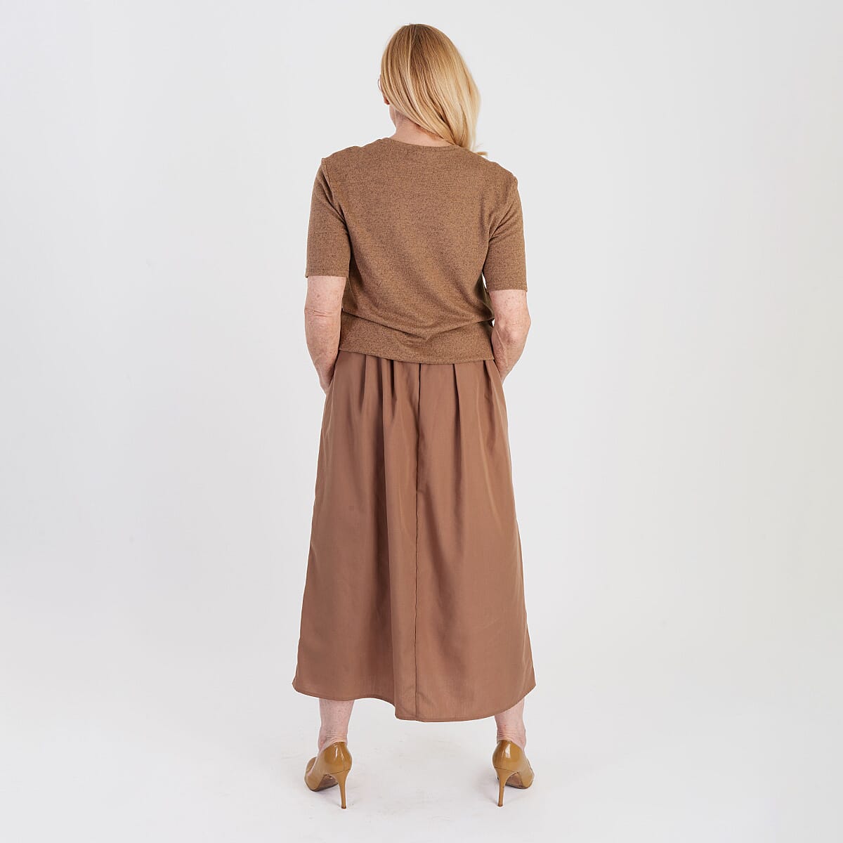 La Marey 2 In 1 Brushed Top Hybrid Dress With Pocket (Size L, Fit 16 To 18) - Chocolate