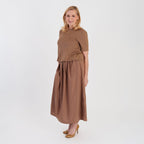 La Marey 2 In 1 Brushed Top Hybrid Dress With Pocket (Size M, Fit 12 To 14) - Chocolate