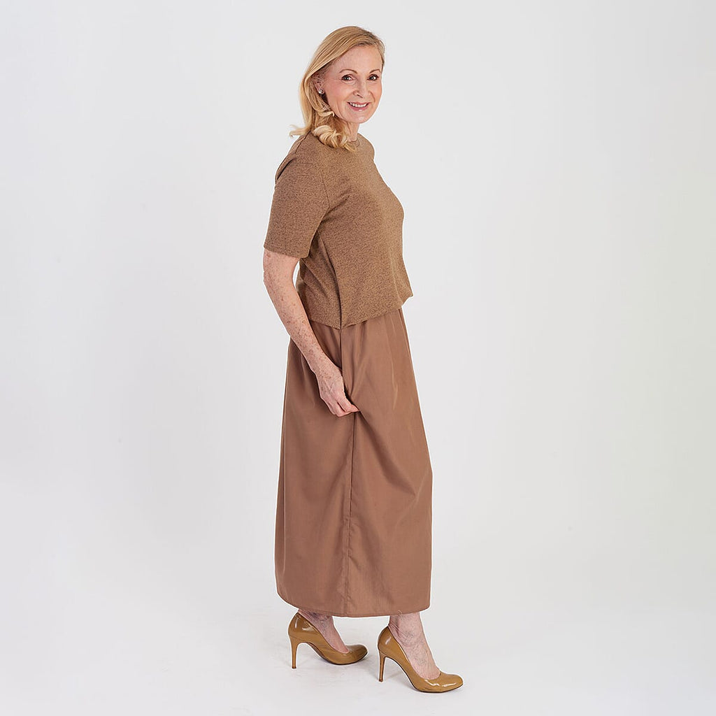 La Marey 2 In 1 Brushed Top Hybrid Dress With Pocket (Size M, Fit 12 To 14) - Chocolate