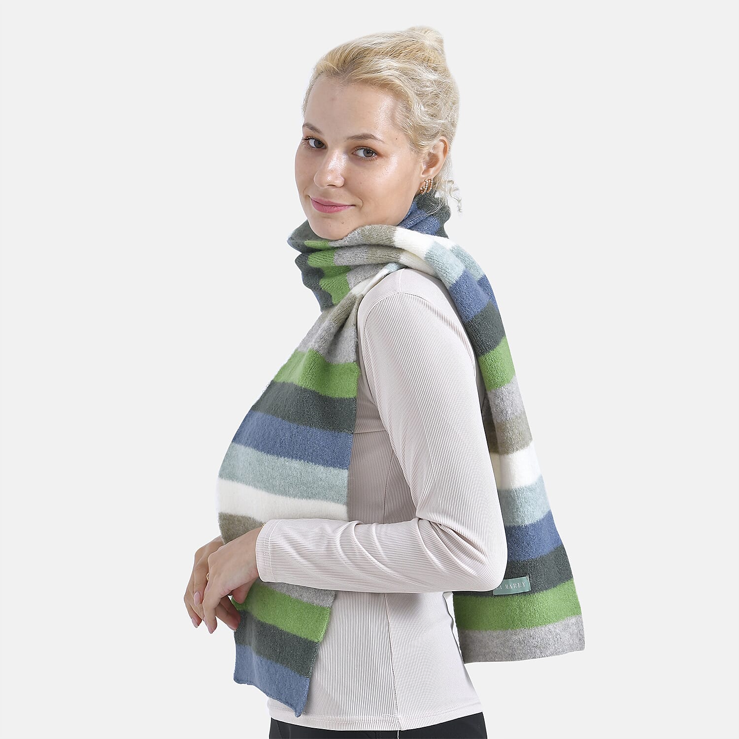 La Marey Knitted Striped Scarf - Blue & Multicolor
