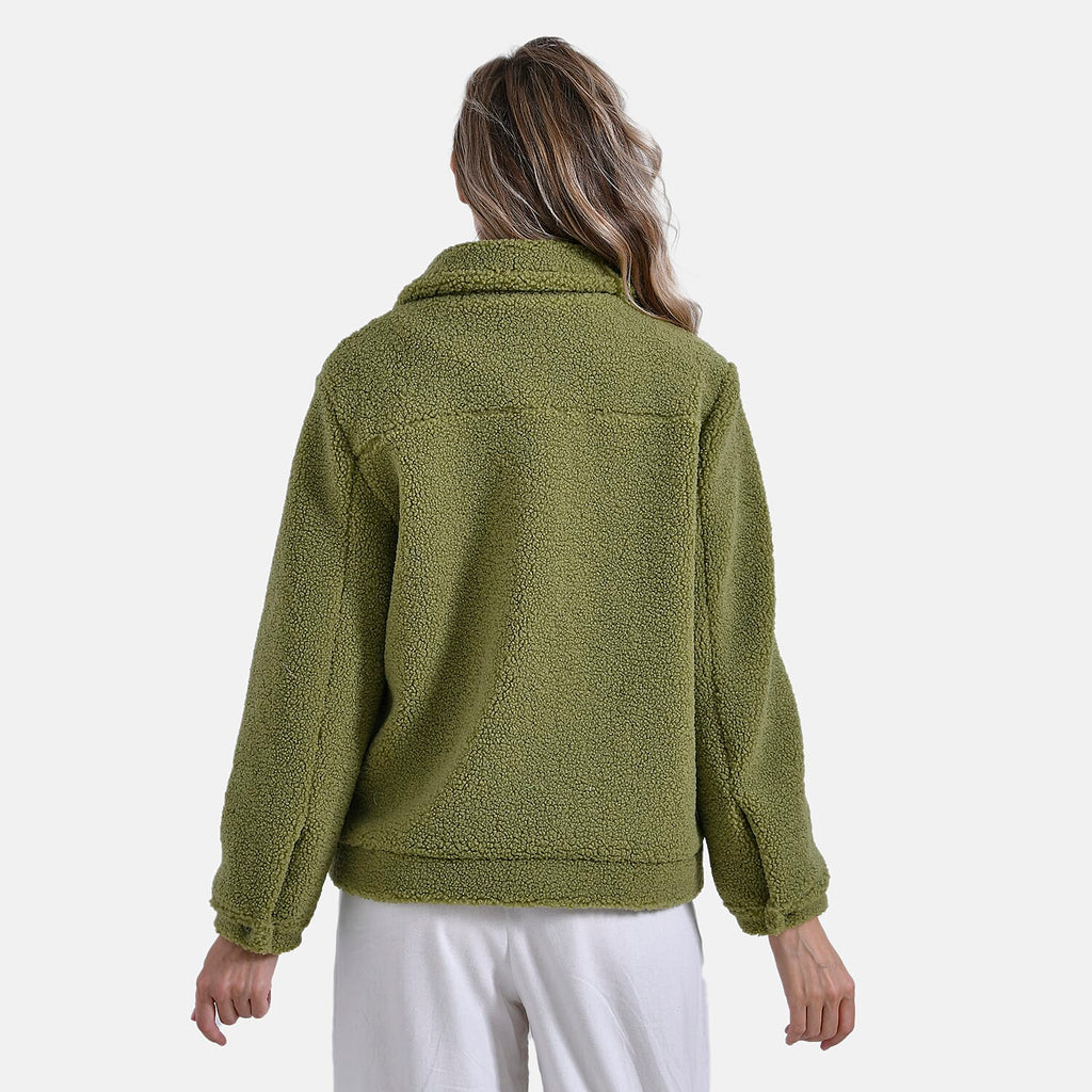 La Marey Fleeced Button Up Jacket with 2 Side Pockets  - Green
