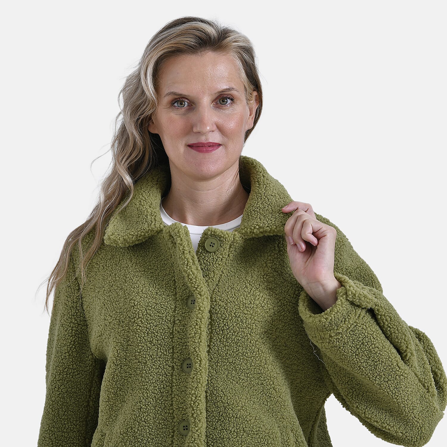 La Marey Fleeced Button Up Jacket with 2 Side Pockets  - Green