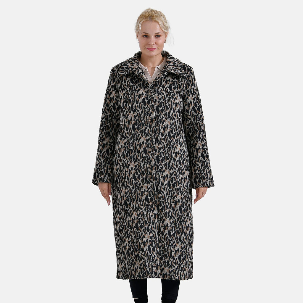 La Marey Ladies Leopard Longline Coat (Size 16 to 18) - Brown