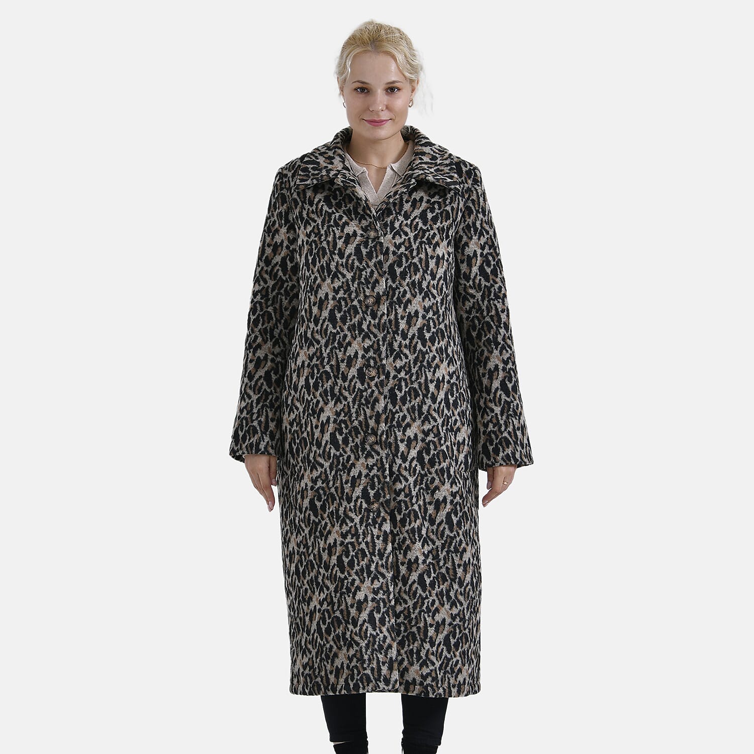 La Marey Ladies Leopard Longline Coat (Size 16 to 18) - Brown