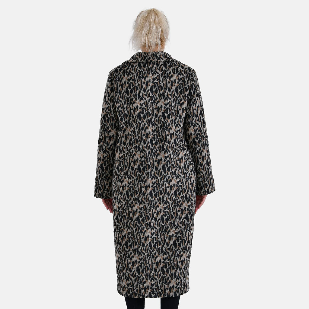 La Marey Ladies Leopard Longline Coat (Size 16 to 18) - Brown