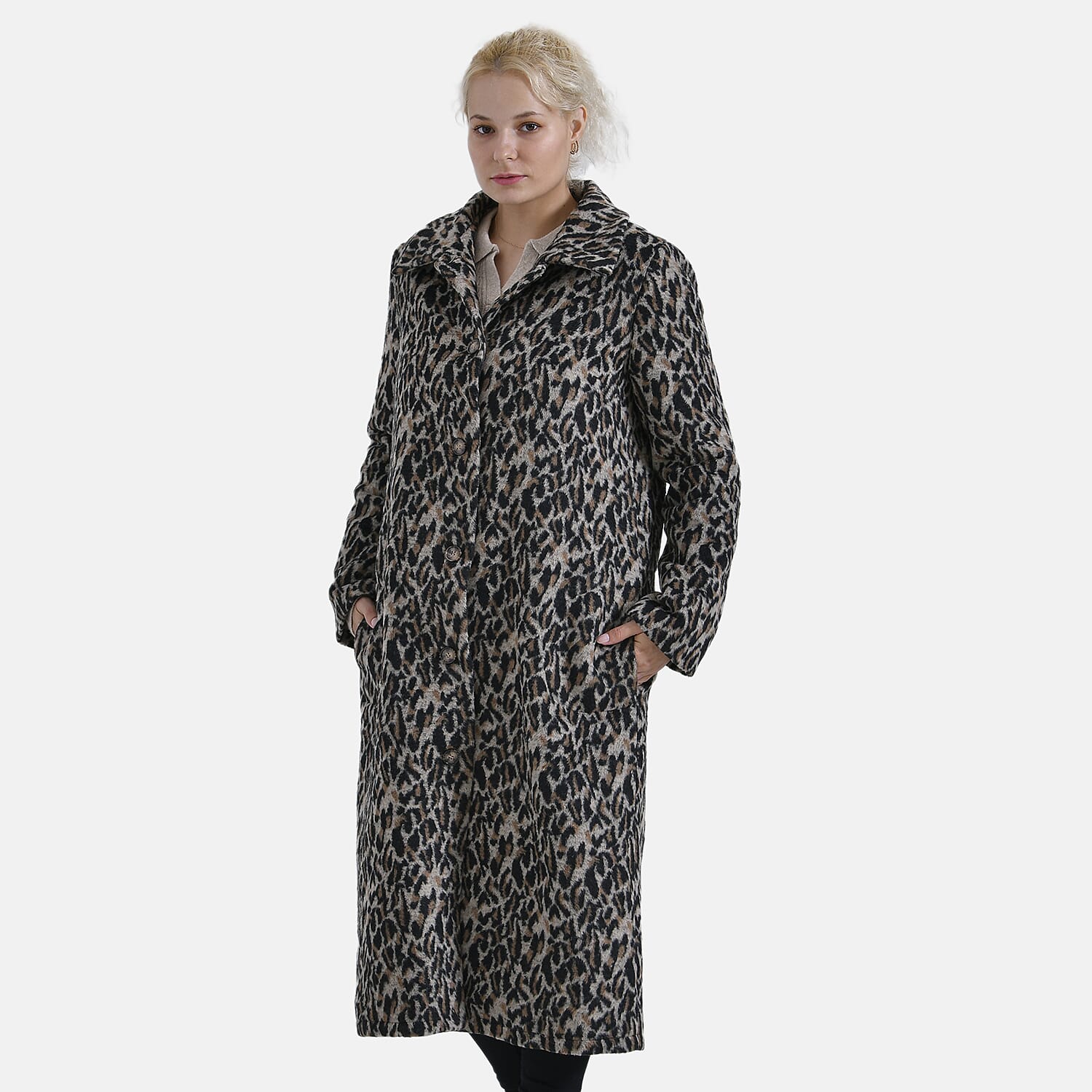 La Marey Ladies Leopard Longline Coat (Size 16 to 18) - Brown