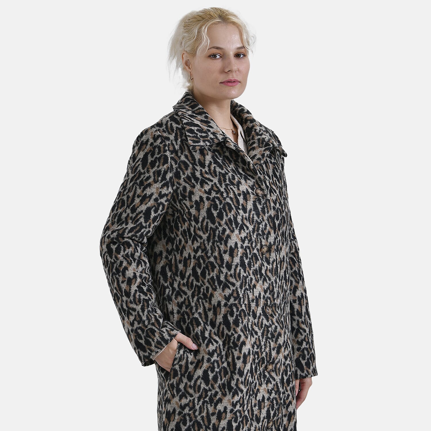 La Marey Ladies Leopard Longline Coat (Size 16 to 18) - Brown