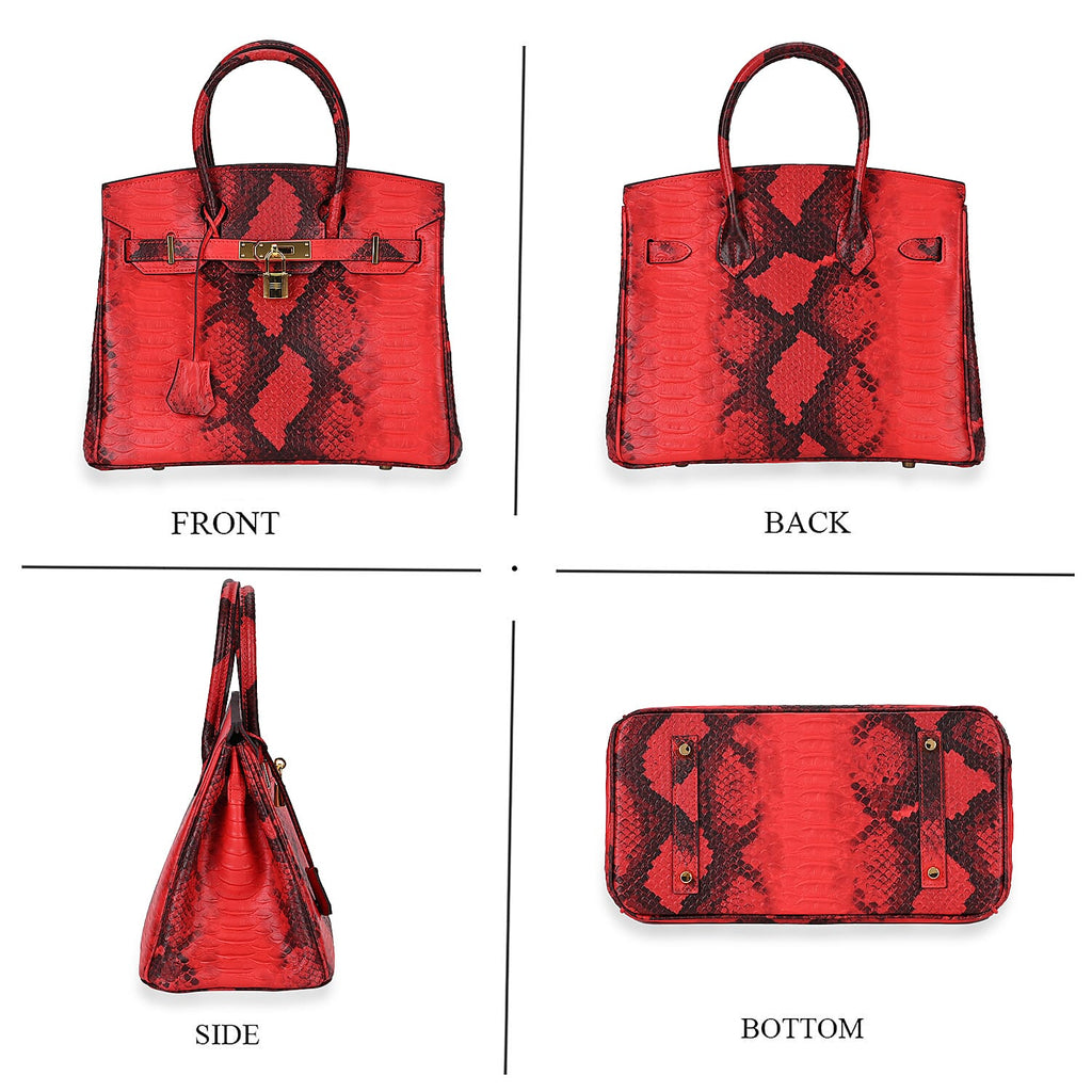 La Marey Leather Snakeskin Crossbody Bag (Size 30x16x24 cm) - Red & Red