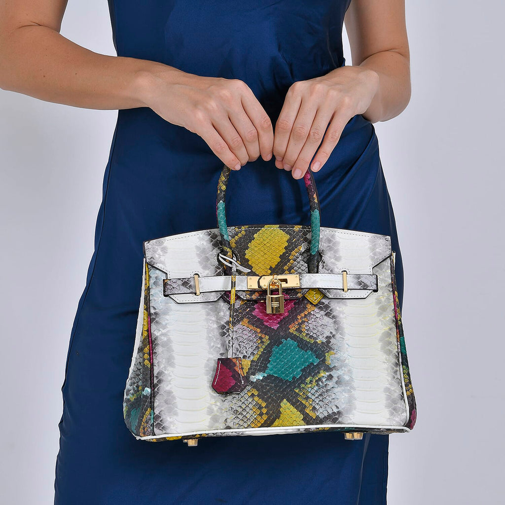 HONGKONG CLOSEOUT - 100% Genuine Leather Snakeskin Pattern Crossbody Bag - White
