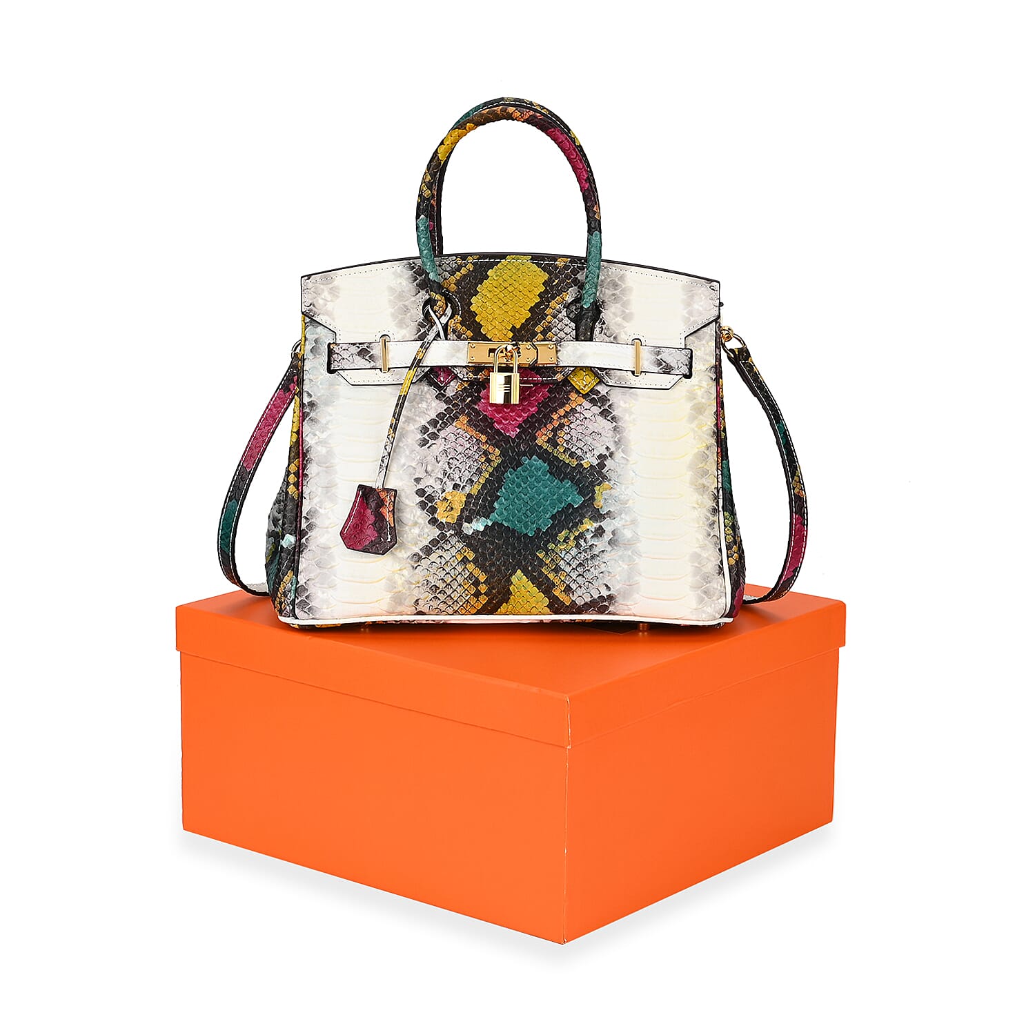 HONGKONG CLOSEOUT - 100% Genuine Leather Snakeskin Pattern Crossbody Bag - White