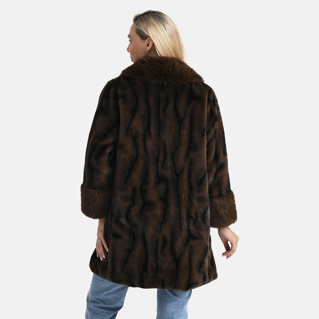 La Marey Signature Leopard Print Faux Fur Longline Coat (Size - S-M) - Brown