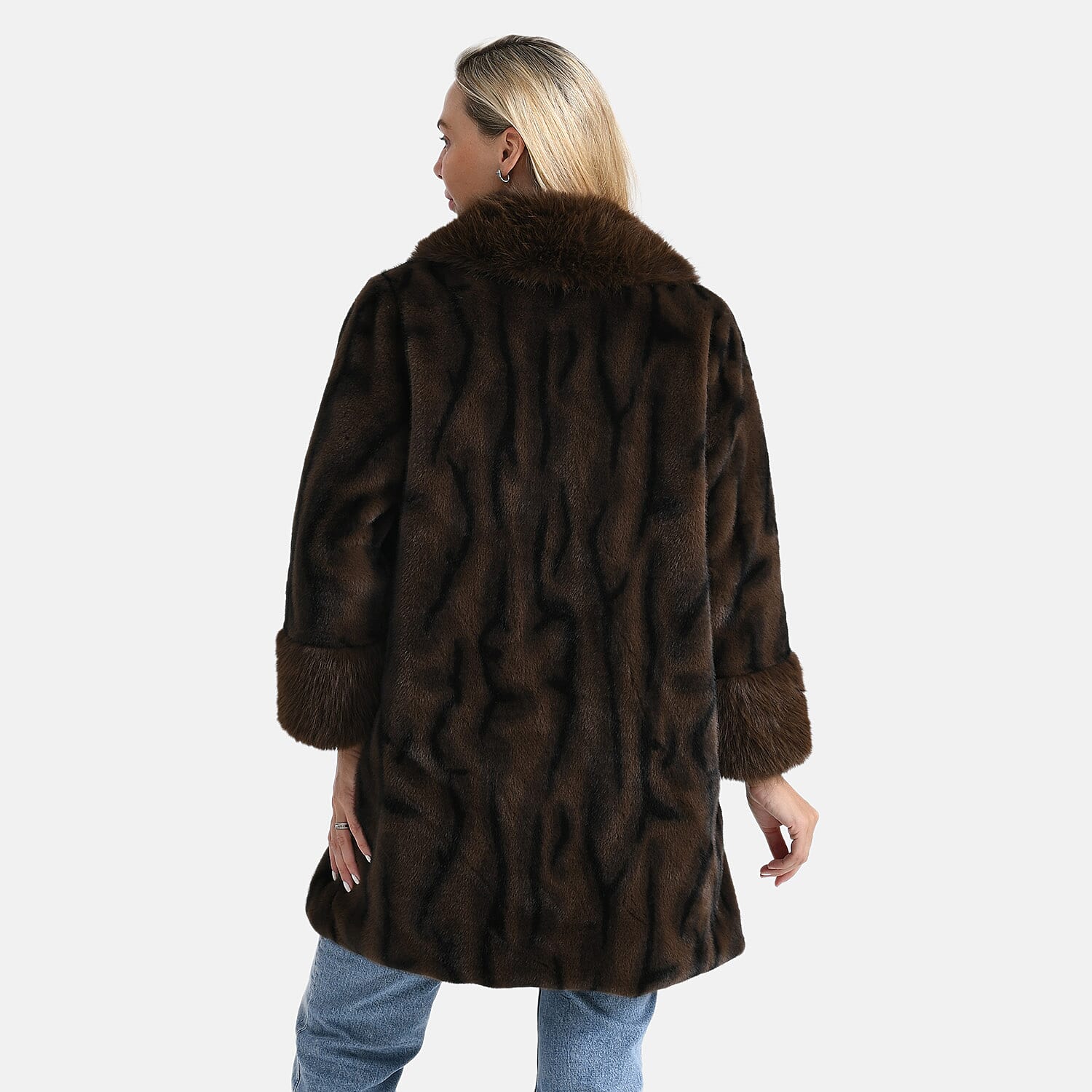 La Marey Signature Leopard Print Faux Fur Longline Coat (Size - S-M) - Brown