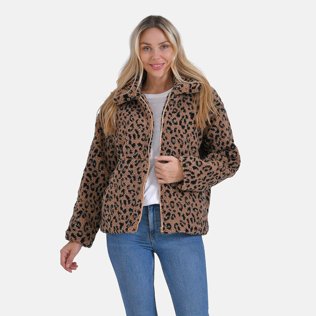 La Marey Leopard Print Plush Jacket with 2 Side Pockets - Mufasa (Size 20 - 22)