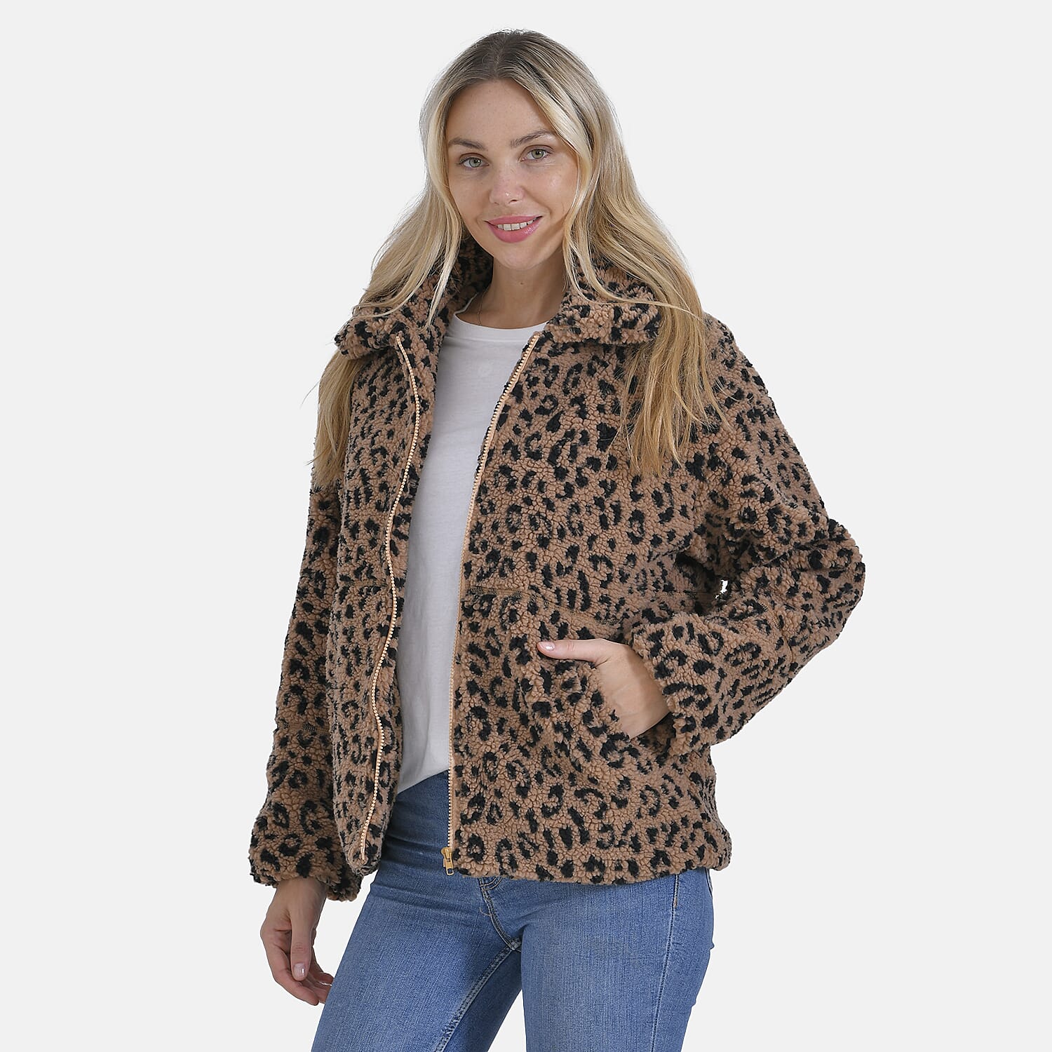 La Marey Leopard Print Plush Jacket with 2 Side Pockets - Mufasa (Size 20 - 22)