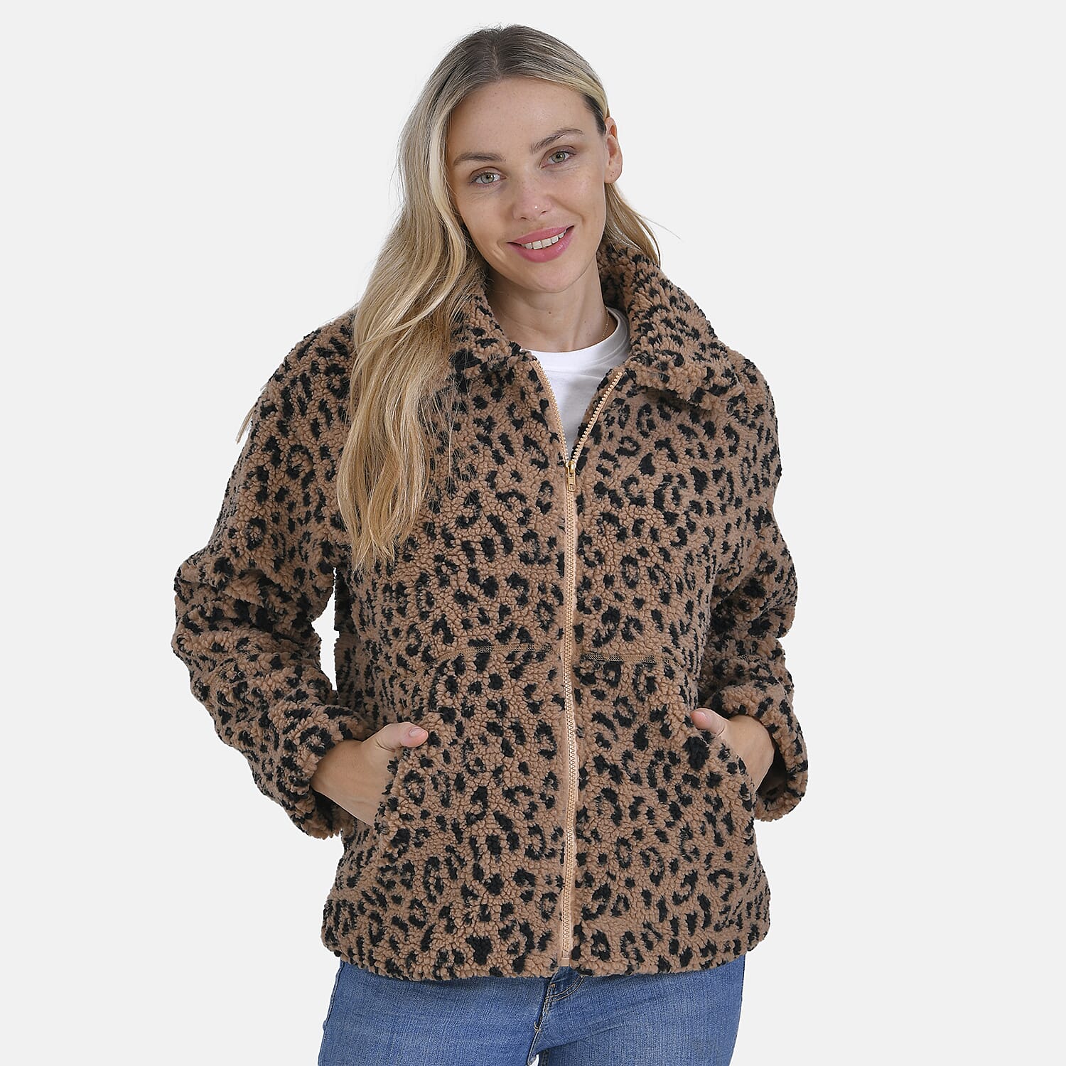 La Marey Leopard Print Plush Jacket with 2 Side Pockets - Mufasa (Size 20 - 22)
