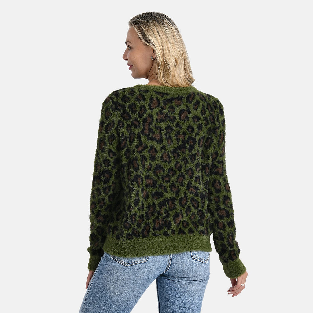 La Marey Leopard Print Jumper (Size M 12-14) Green