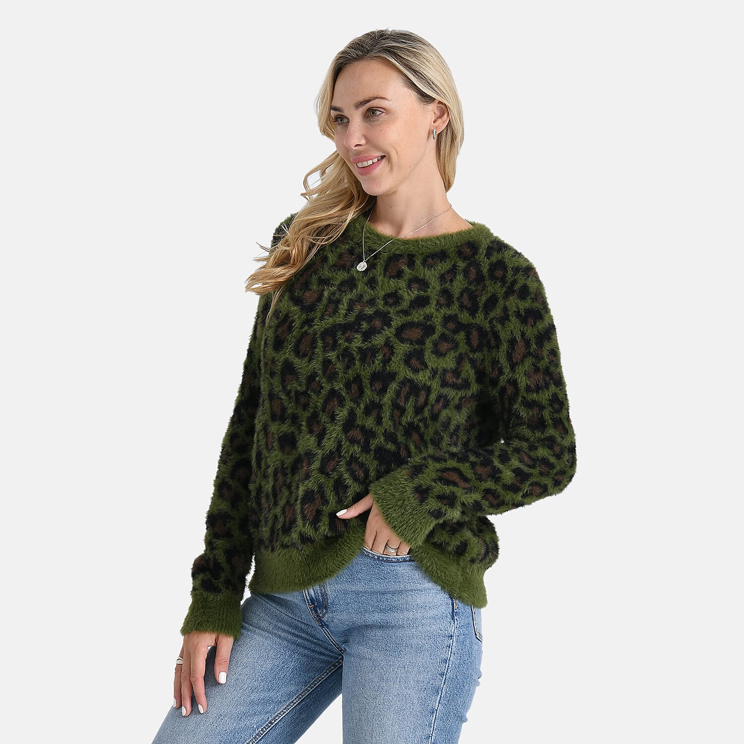 La Marey Leopard Print Jumper (Size M 12-14) Green
