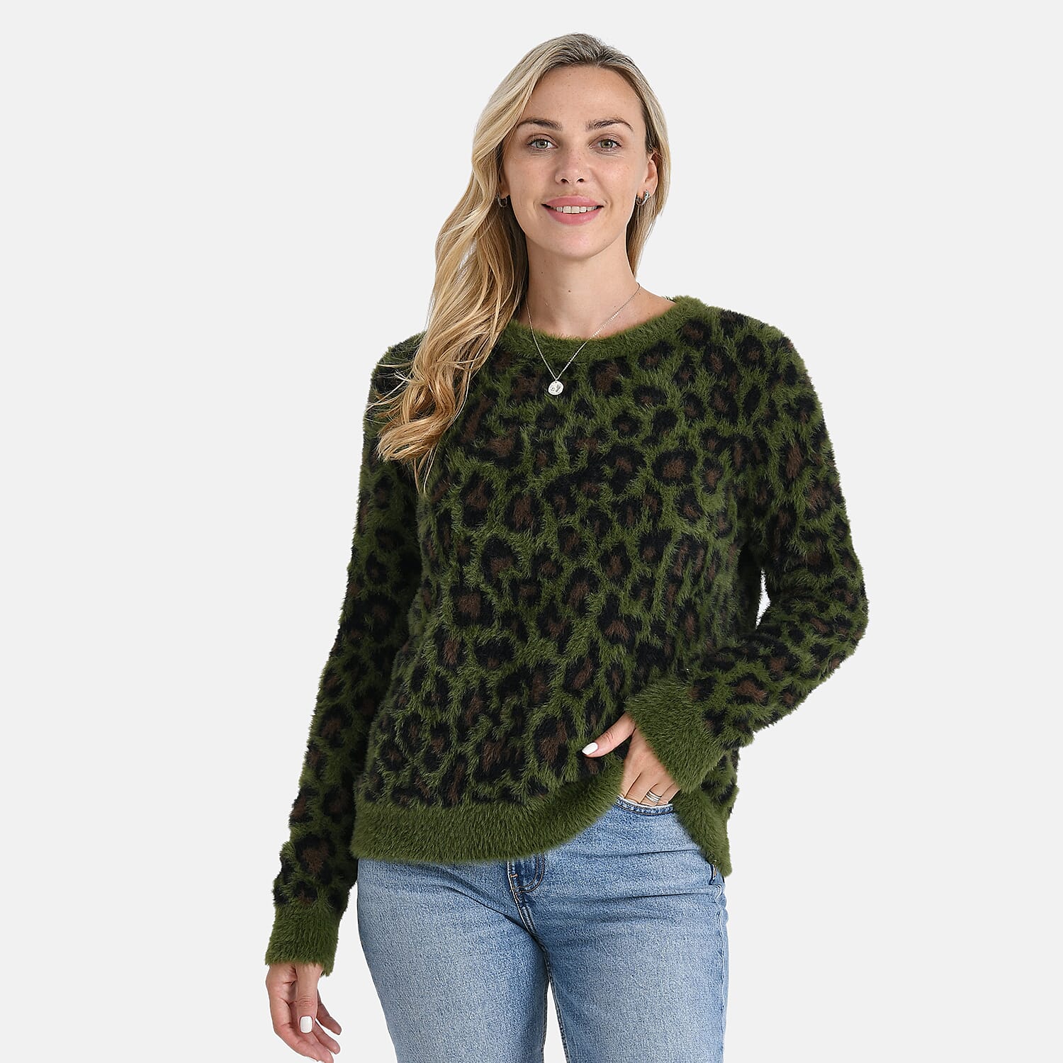 La Marey Leopard Print Jumper (Size M 12-14) Green
