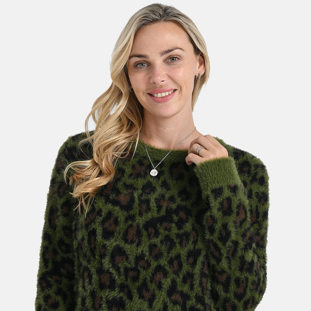 La Marey Leopard Print Jumper (Size M 12-14) Green