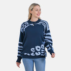 La Marey R-Neck Leopard Print Sweater - Navy (Size 8 to 14)