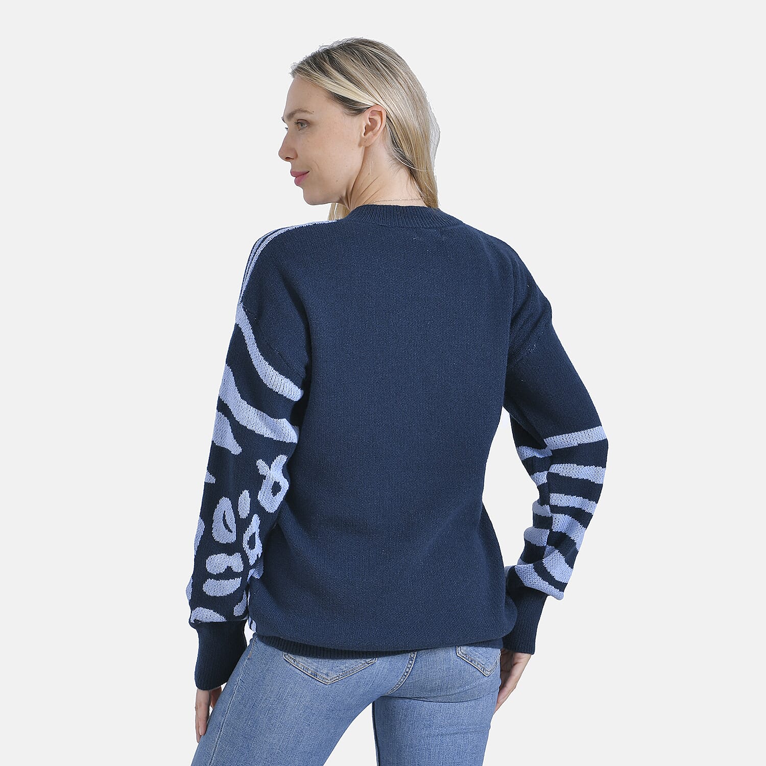 La Marey R-Neck Leopard Print Sweater - Navy (Size 8 to 14)