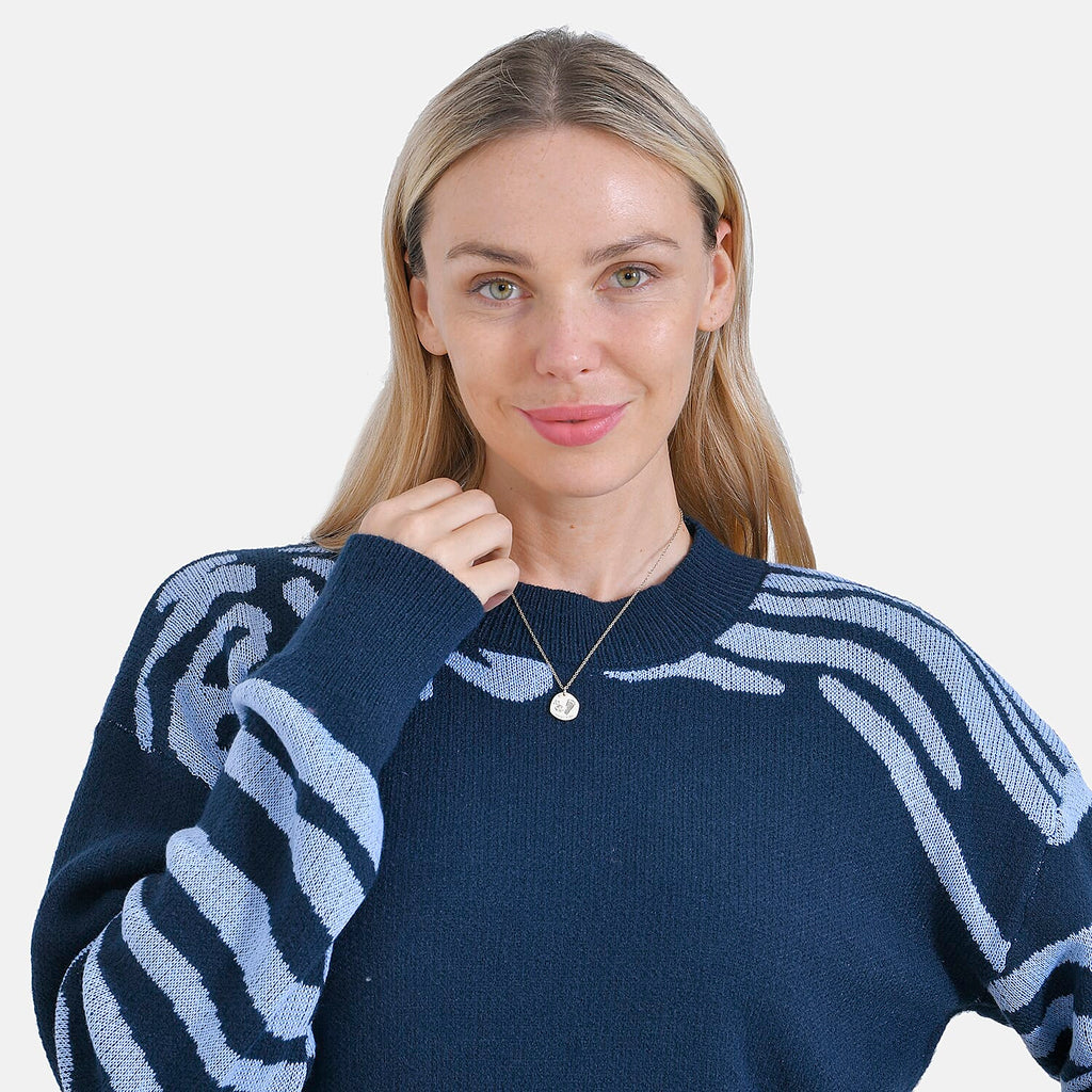 La Marey R-Neck Leopard Print Sweater - Navy (Size 8 to 14)