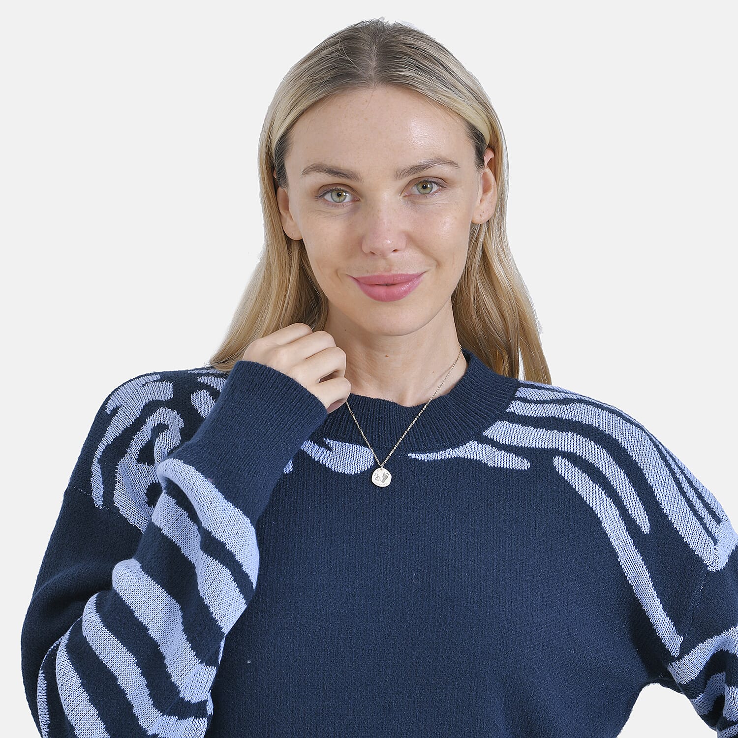La Marey R-Neck Leopard Print Sweater - Navy (Size 8 to 14)