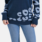 La Marey R-Neck Leopard Print Sweater - Navy (Size 8 to 14)