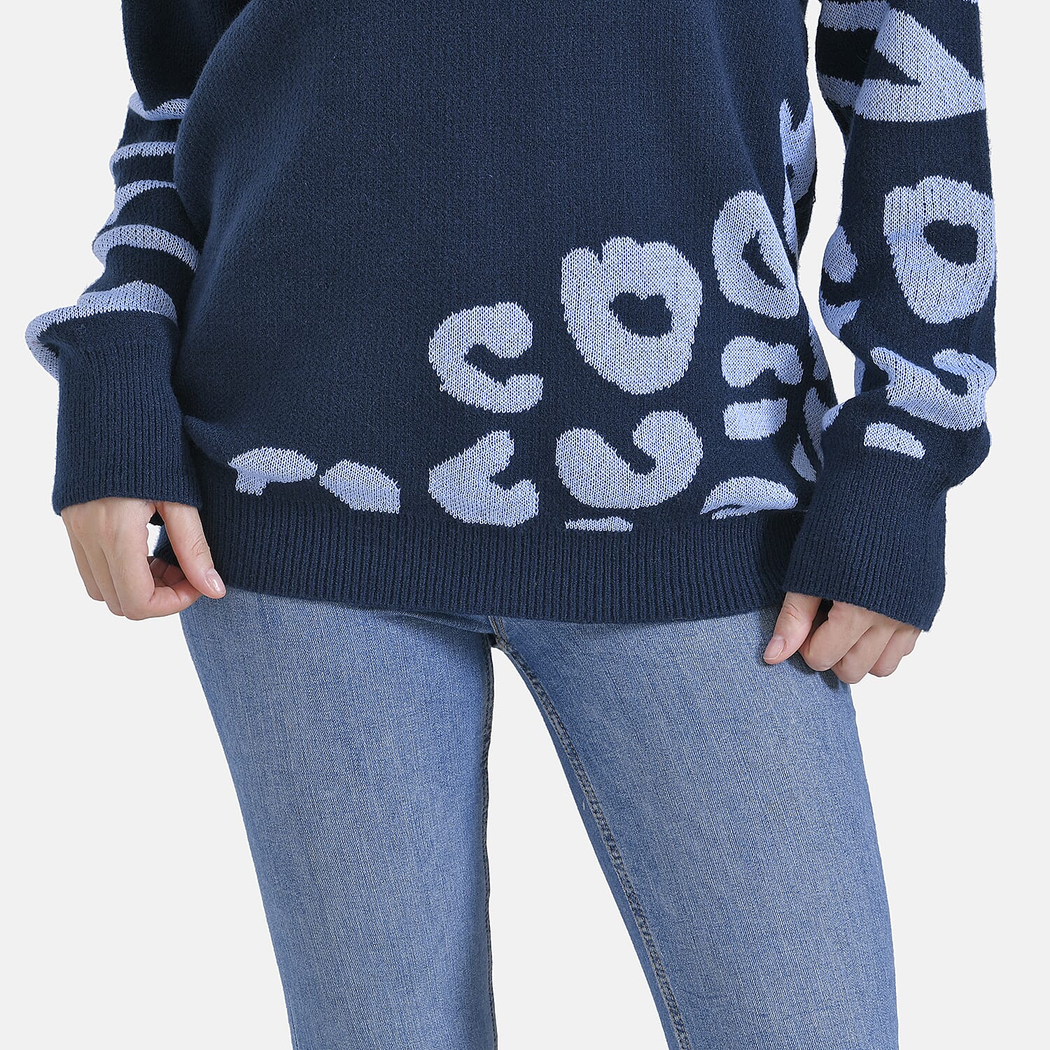 La Marey R-Neck Leopard Print Sweater - Navy (Size 8 to 14)