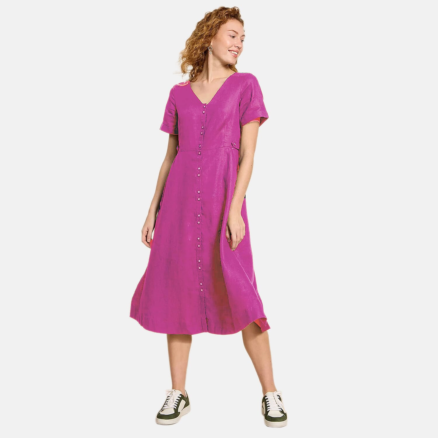 La Marey Womens Button Down A-Line Casual Style Midi Dress (Size 16) - Fuschia