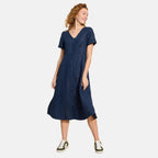 La Marey Womens Button Down A-Line Casual Style Midi Dress (Size 10) - Navy
