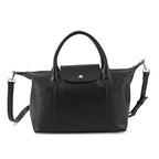 Designer Inspired Genuine Leather Structured Handbag with Adjustable Crossbody Strap - Black