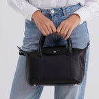 Designer Inspired Genuine Leather Structured Handbag with Adjustable Crossbody Strap - Black