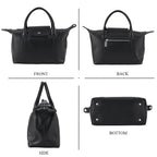 Designer Inspired Genuine Leather Structured Handbag with Adjustable Crossbody Strap - Black