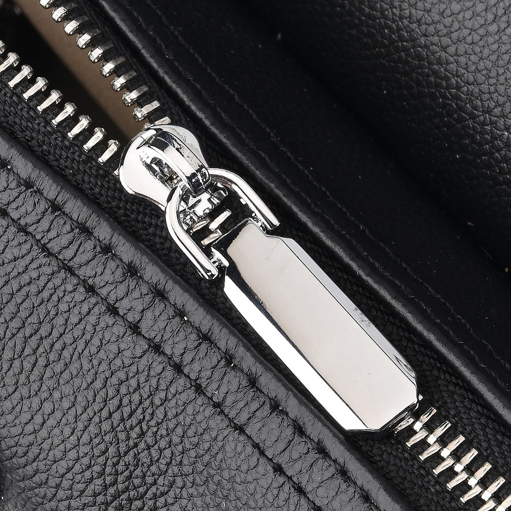 Designer Inspired Genuine Leather Structured Handbag with Adjustable Crossbody Strap - Black