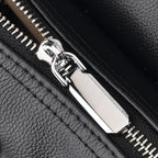 Designer Inspired Genuine Leather Structured Handbag with Adjustable Crossbody Strap - Black