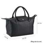 Designer Inspired Genuine Leather Structured Handbag with Adjustable Crossbody Strap - Black