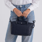 Designer Inspired Genuine Leather Structured Handbag with Adjustable Crossbody Strap - Blue
